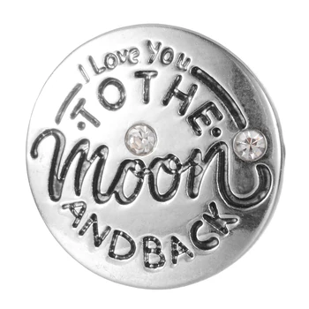 Jeg elsker dig til månen og tilbage design Snap-knap farverige krystal 18mm Snap Charms DIY smykker Tilbehør elsker gave Vn-2080