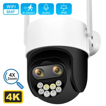 4K 8MP 2.8+12 mm Dobbelt Linse PTZ WiFi Kamera-8X Digital Zoom-Farve Night Vision Menneskelige Opdagelse IP-Kamera CCTV Videoovervågning