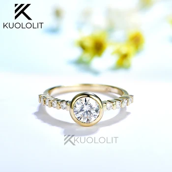 Kuololit 0.8 CT Moissanite Ring for Kvinder Soild 18K 14K Gul Guld Bezel Sæt D/VVS1 Runde Jewerlry for Engagement Julegave