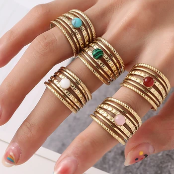 Turkis Zircon natursten Åbning af Ringe til Kvinder Boho Forgyldt Rustfrit Stål Finger Ringe, Smykker Gaver Engros