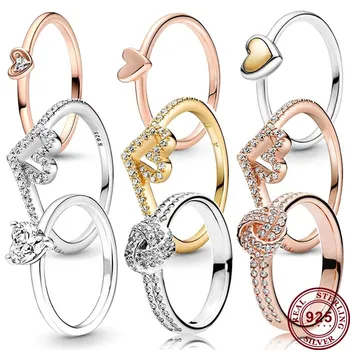 Nye Hot 925 Sølv Skinnende Evig Kærlighed, Hjerte, der Ønsker Knogle Kvinders Hjerte Tilmelde Ring Høj Kvalitet DIY Mode Charme Smykker