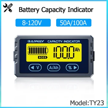 TY23 Batteri Tester 8V - 120V 50A 100A Coulomb Counter Meter Kapacitet Indikator Li-ion-Lifepo4 Detektor Coulometer Voltmeter