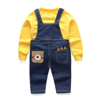 Toddler Drenge Efteråret Denim overalls jeans bukser +Bluse Fuld Ærme Trøjer Sæt, Drenge Tøj, Mode Passer til Mini Kids Tøj