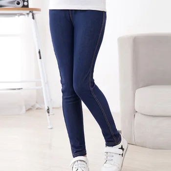 SheeCute Nye Spring Summer Fashion Piger Blyant strik Efterligning denim Jeans stof Børn Slik Colore Midten af Taljen Fuld Længde bukser