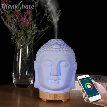 Wifi Kontrol Luft Luftfugter Aroma Æterisk Olie Diffuser 7 Farver LED Nat Lys Cool Buddha Tåge Kaffefaciliteter Aromaterapi Til Hjemmet