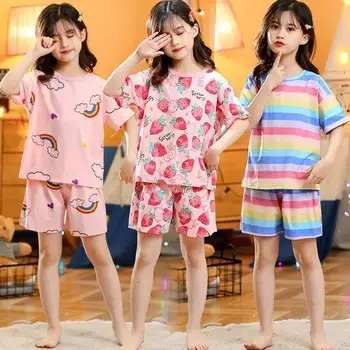 Nye Teens Baby Pige Pyjamas Sommeren kortærmede børnetøj, Nattøj Bomuld Pyjamas Sæt Til Børn 4 6 8 10 12 16 År