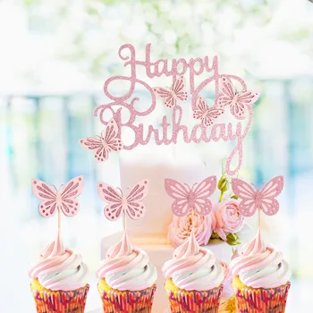 13pcs Paillet Butterfly Kage Topper Happy Birthday Baby Brusebad Girl Party Indretning Bryllup Bride Dessert Kage, Cupcake Indretning af Forbrugsstoffer
