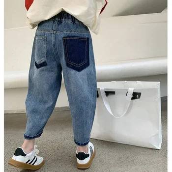 Kids Jeans Lange Bukser Foråret Efteråret Casual Bukser Løstsiddende Bukser med Hul Børn Denim Bukser til Piger Tøj