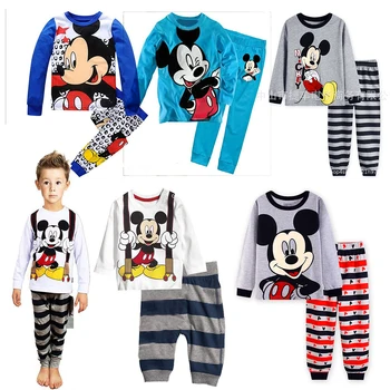 Disney Mickey Mouse Børn Pyjamas Sæt Nattøj Drenge langærmede Bukser Efteråret Tynd Tegnefilm Søde Drenge Pijama Infantil
