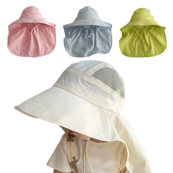 2023 Quick-Dry Solen Cap til Børn Stor Randen Panama Hat med Sjal Stranden Travel Børn Sommer Hat Tilbehør 2-6 År