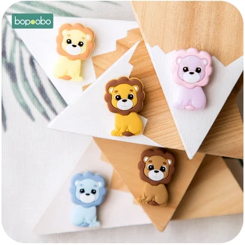 Bopoobo 5pcs Baby-Bideringe fødevaregodkendt Silikone Mini Lion Perler Spædbarn Tyggetabletter Begyndervanskeligheder For DIY-Halskæde Baby Bidering Diy Perler