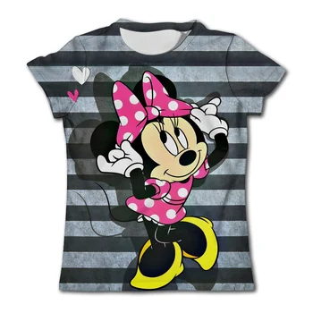 Sød Minnie Mouse T-shirt Til Pige Børn T-shirt Kawaii Disney T-Shirt Tegnefilm Afslappet Tøj, Børn Piger Korte Ærmer Toppe
