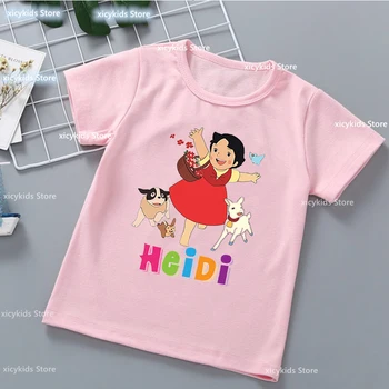 Kawaii Girls T-Shirt Sjove Heidi Og Familie Tegnefilm Print Børn Sommer-Shirt, Toppe, Mode Piger, Tøj, Søde Børn, Tøj, T-Shirt