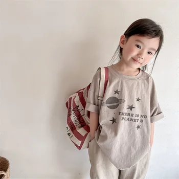 deer jonmi 2022 Sommeren koreansk Stil Unisex Børn Løs Casual T-shirts Tegnefilm Trykt Half Sleeve Småbørn, Børn Toppe
