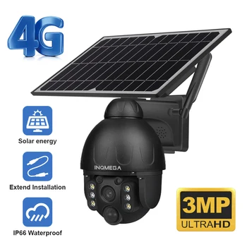 INQMEGA 4G Sol Kamera Eller WiFI 3MP Solar Panel Batteri Sikkerhed Kamera Udendørs PTZ CCTV Kamera Smart Security Monitor Kamera