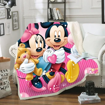 Disney Tegnefilm Minnie Mickey Mouse Mønster Soft Comfort Flannel Sherpa Sommer Pink, Gule Tæppe Voksne Børn er Sengetøj