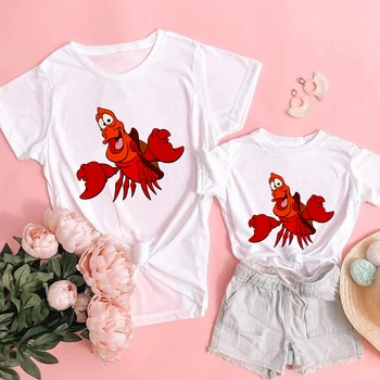 Familie Ser Outfits Den Lille Havfrue Sebastian Grafisk Print T-shirt til Kvinder Harajuku Tegnefilm Søde Tshirt Fashion Baby Pige Børn