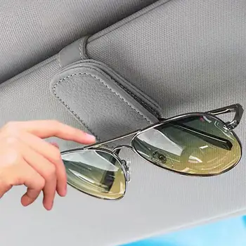 Bil Solbriller Holder Klip For Biler Billet Kort Klip Auto Interiør Tilbehør Sort/Grå Magnetisk Læder Brille Bøjle Klip
