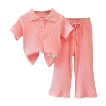 Nye Sommer Baby Pige Tøj, Børn Mode Solid kortærmet T-Shirt Bukser, 2 stk/Sæt Barn Casual Kostume Børn Træningsdragter