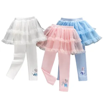 Pige Farverige Tyl Legging Børn Elsa Snefnug Bukser Lille Pige Dressing Leggings Størrelse 100-140 Hvid Pink Blå Daglige Kostumer