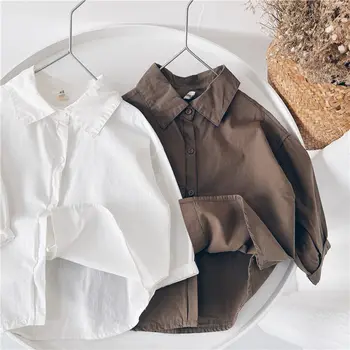 Børne-Shirt Forår og Efterår Nye Drenge Bomuld ensfarvet Skjorte koreansk Edition Pels Baby Skjorte Mode