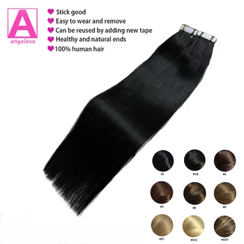 Hair Tape Hair Extensions Lille Interface 4x0.8cm Skin Weft 100% Ægte Remy Human Hair 20pcs 14-26 inches For Tyndt Hår