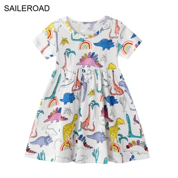 SAILEROAD Dinosaur Print Piger Sommer Kjole Bomuld Dyr Applique Baby Kids-kortærmet Kjoler til Små Piger, Tøj Vestidos