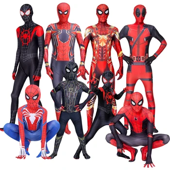 Voksne Børn Cosplay Kostume Km Morales Zentai Spider Bodysuit Hovedbeklædning Mand Animationsfilm Superhelt Spandex Jumpsuit, Der Passer Fest Tøj