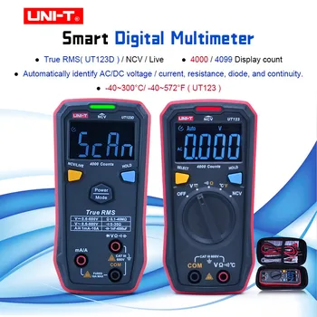 ENHED UT123 Digital Multimeter Lomme Størrelse Bolig multimeter AC DC spænding, Modstand, temperatur NCV Tester EBTN skærm