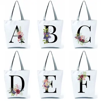 Brev Blomster Polyester Taske Til Kvinder Shopper Kvindelige Designer Håndtasker Miljømæssige Opbevaring Genanvendelige Piger Skulder Tote Tasker