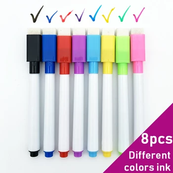 8 Farver Sletbare Magnetisk Whiteboard Marker med Magnetisk Cap og Viskelæder Flydende Kridt Sletbare Kuglepen Kunst Markør Papirvarer