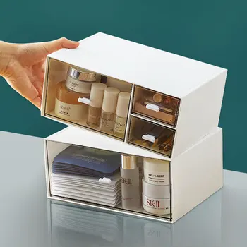 Desktop Opbevaringsboks Arrangør Skuffe Stabelbare Ins Minimalistisk Akryl Kosmetik Hylde Kontor Diverse Opbevaring Organizer Box