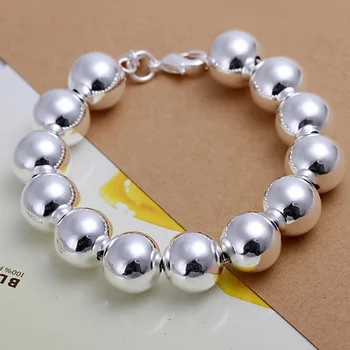 For kvinder bryllup classic fashion 925 Stempel Sølv Smykker charme 14mm perler, Armbånd, kæde gratis fragt