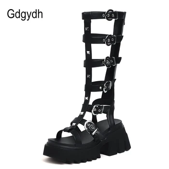 Gdgydh Bæltespænde Rem Sort Platform Sko Punk, Gothic Sommer Sko Mode Nitte Gladiator Platform Sandaler Plus Størrelse 43