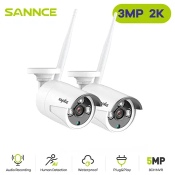 SANNCE 3MP Trådløse HD-Video Sikkerhed Kameraer 2STK 3MP Udendørs Overvågning IP-Kamera Optagelse af Lyd AI Afsløring