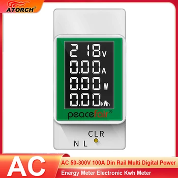 AC 50-300V 100A Din-Skinne Digital Multi Power Energy Meter Elektroniske Kwh Meter Wattmeter Amperemeter Voltmeter
