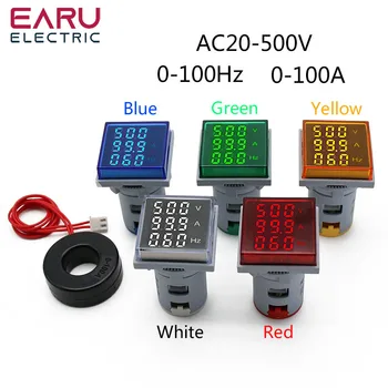 Square LED Digital Voltmeter Amperemeter Hertz Meter AC20-500V Signal Lys Spænding Aktuelle Frekvens Combo Meter Indikator Tester