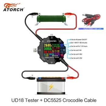 USB-tester dc digital voltmeter amp spænding nuværende meter amperemeter USB3.0 18 i 1 detektor power bank oplader +DC Crocodile clip