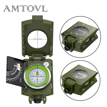 Metal Kompas Mini-Camping Kompas Observation med Clinometer Bære Taske til Udendørs Jagt Vandring Geologi Camouflage / Grøn