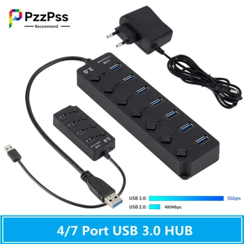 PzzPss USB 3.0 Hub USB-Hub 3.0 Multi USB-Splitter Bruge vekselstrømsadapteren 4/7 Port Flere Expander 3.0 USB-Hub med at Skifte til PC