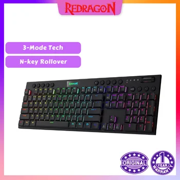 Redragon K618 Horus Trådløs RGB Mekanisk Tastatur, Bluetooth/2.4 Ghz - /Kabel Tri-Mode Lav Profil Gaming-Tastaturer