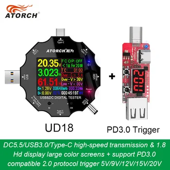 DM5.5 USB 3.0-Type-C-18-i-1 USB-tester dc digital voltmeter power bank oplader spænding meter +PD3.0/2.0 protokol Udløse