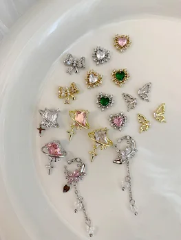 5Pcs INS Nail Art Luksus Zircon Pearl Sløjfeknude Indlagt Diamant Hjerte Zircon Starlight Vedhæng og Sort Metal Farve Bevare Jewely