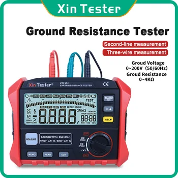 Xin Tester XT2302 Digital Ground Earth Modstand Spænding Tester Meter 0 ohm 4K-ohm 100 Grupper, Data Logning med Baggrundslys