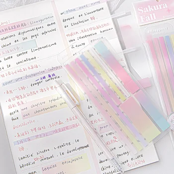 Gradient Farve Memo Pad PET Sticky Notes Gennemsigtig Index Faner Papirvarer Skole kontorartikler