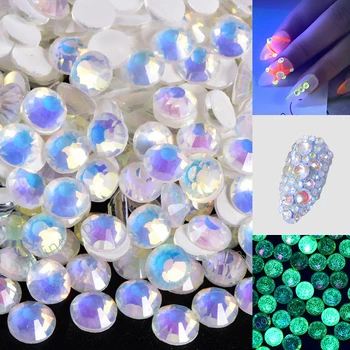 Crystal Lysende Noctilucent Opal стразы SS6-SS30 Crystal Ikke Hotfix Indkøbskurv Glas Flatback Strass Nail Art Dekorationer Y0120
