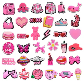 1 stk Pink Serien, Sko Charms Pink Hat Bag Kameraet Notebook Solbriller Unge Piger Part Gaver DIY Croc Sko Dekoration