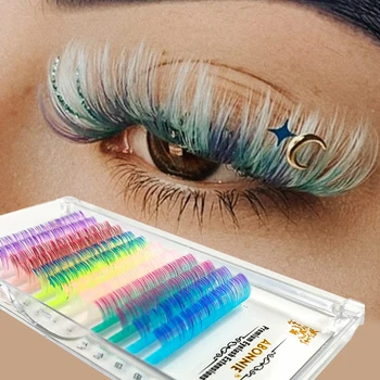 Abonnie 12Rows Ombre Gradient Farve Eyelash Extension Mix Farvede Glitter Pigge Fe Vipper Faux Cilios
