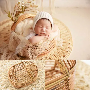 Nyfødte Baby Fotografering PropsNordic Vintage Rattan Krybbe Udgør Bed Blomst Hat Wrap Hule Ud Tæppe Mat Foto-Shooting Rekvisitter