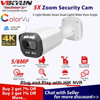 Vikylin 8MP Bullet Sikkerhed Kamera Farve Aften 5X Zoom til Hikvision Kompatibel POE Lyd SD Menneskelige Køretøjet Registrere CCTV IP-Cam